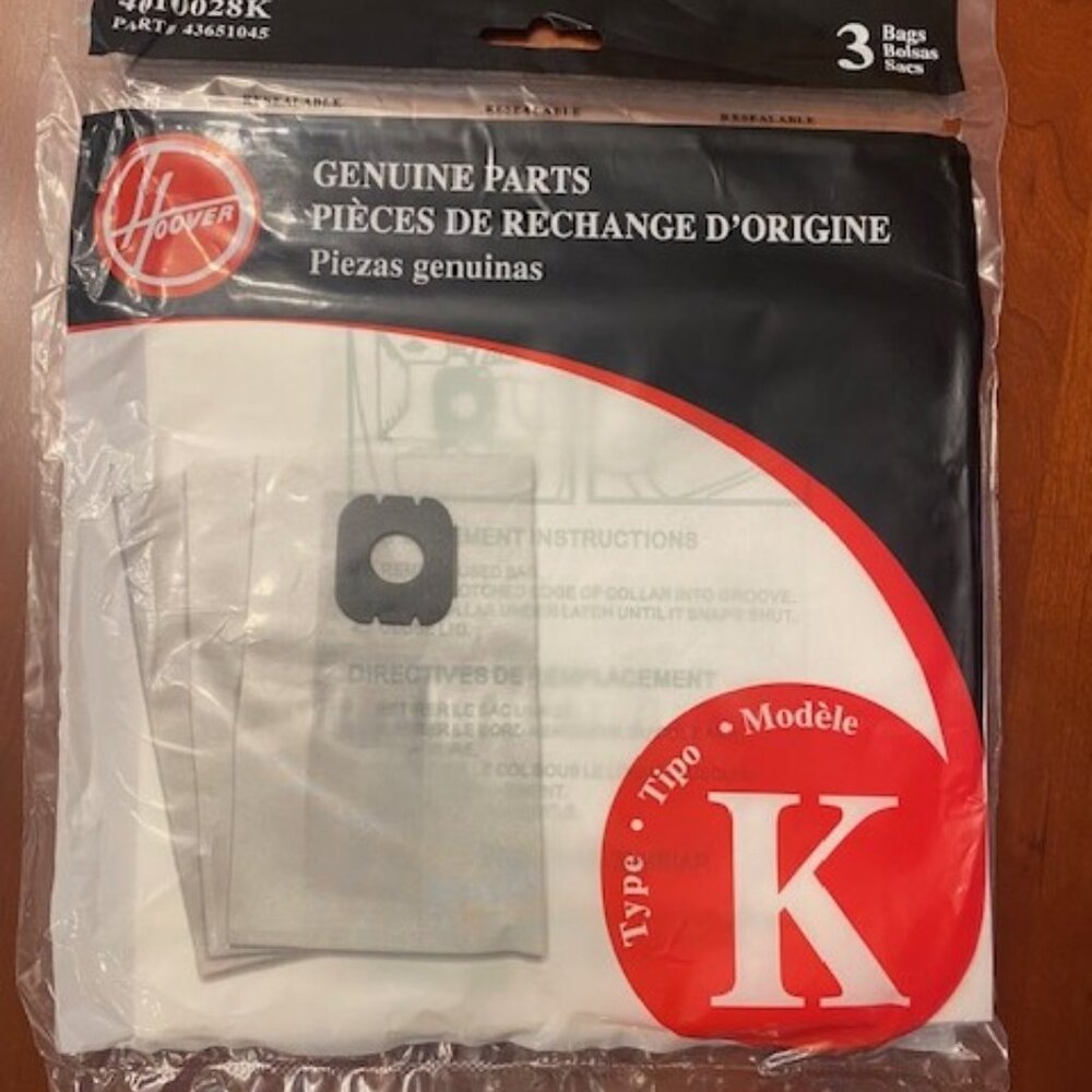 Original Vacuum cleaner bags for Hoover Style "K" canister vacuums- 3 pack New